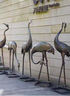 户外仿铜仙鹤雕塑玻璃钢售楼部园林水池庭院造景草坪景观装饰摆件