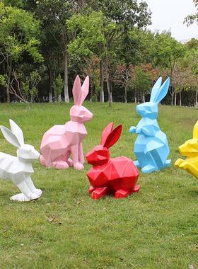 玻璃钢几何切面兔子雕塑户外园林景观小区地产公园动物装饰摆件大