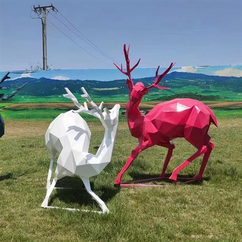 户外仿真玻璃钢彩色几何彩绘小鹿造型户外园林公园景观装饰品摆件