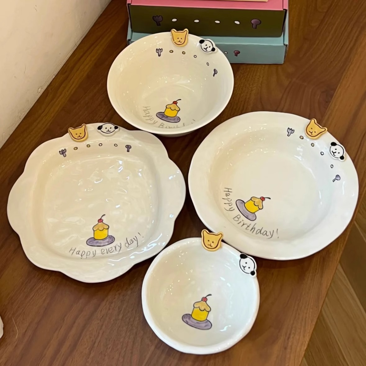 纽扣小狗卡通可爱高颜值饭碗盘子陶瓷家用网红餐具2025新款汤面碗