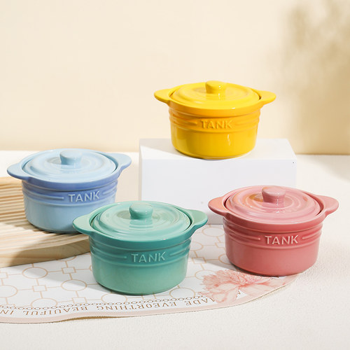 彩虹高颜值陶瓷蒸蛋碗带盖小炖蛊炖汤盅瓦罐蒸盅煲汤隔水炖盅杯