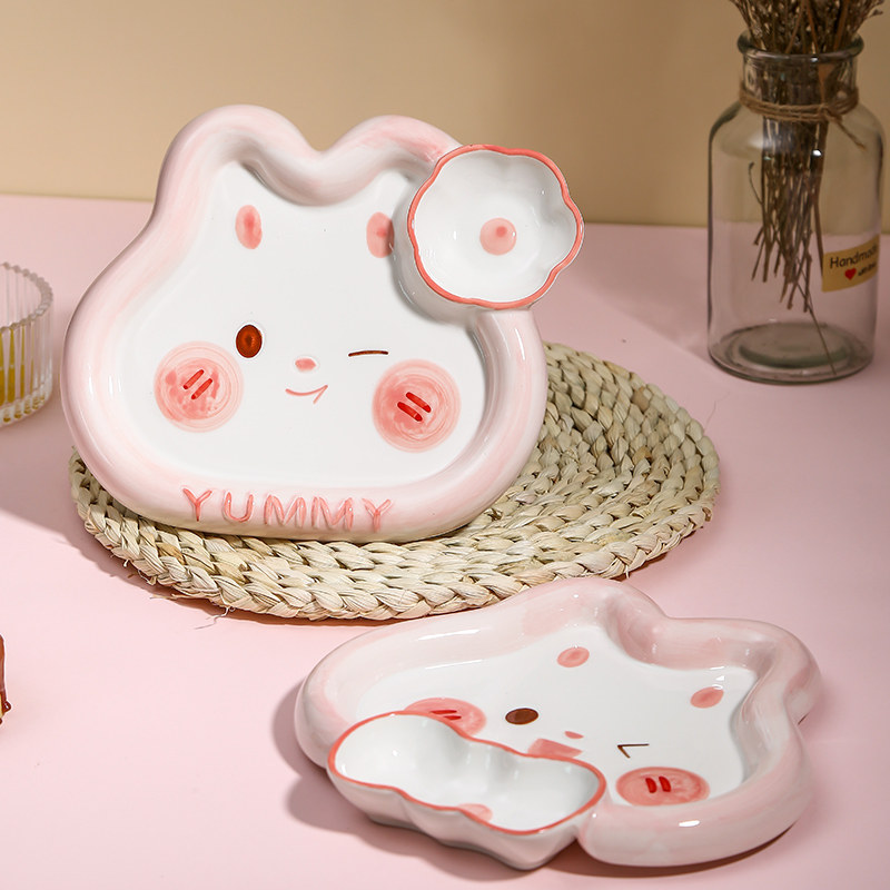 亚米兔卡通可爱陶瓷饺子盘带醋碟家用餐盘水饺专用盘寿司盘网红,餐饮具,盘,淘宝优惠券,粉丝福利购,淘宝优惠卷