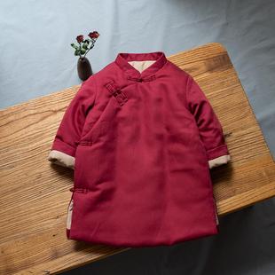 红色年服男童拜年服国风女童冬装旗袍中长款棉袄宝宝中式外出棉服