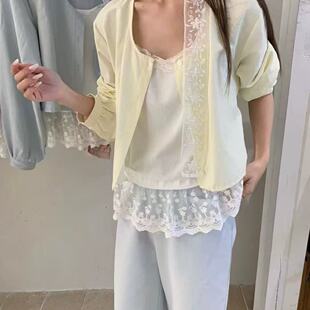 2539春款蕾丝边假两件长袖上衣