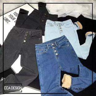 021纽扣款加绒加厚牛仔ku