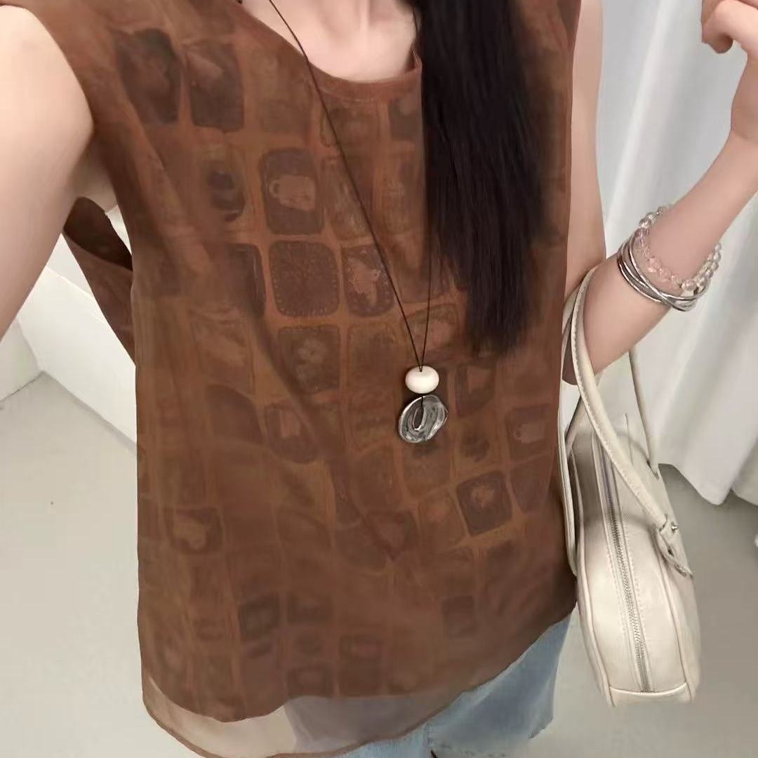 8853设计感双层网纱显瘦上衣