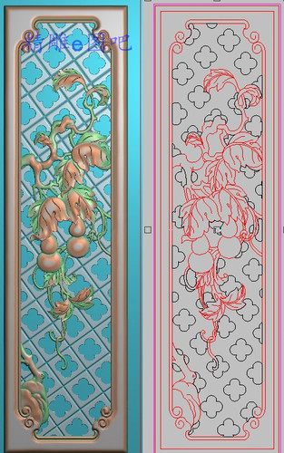 高清精雕图葫芦灰度图浮雕图精品镂空葫芦背边板通花竖83x298新款