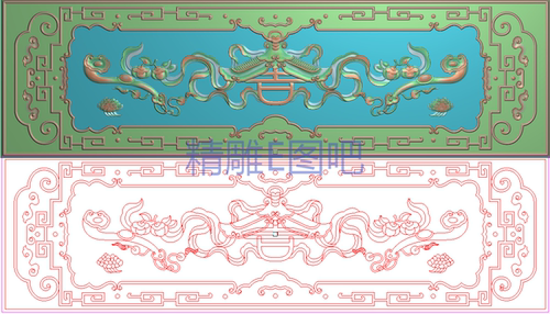 精雕图灰度图浮雕吉祥如意柿子飘带背板横板办公台前挡板774x222