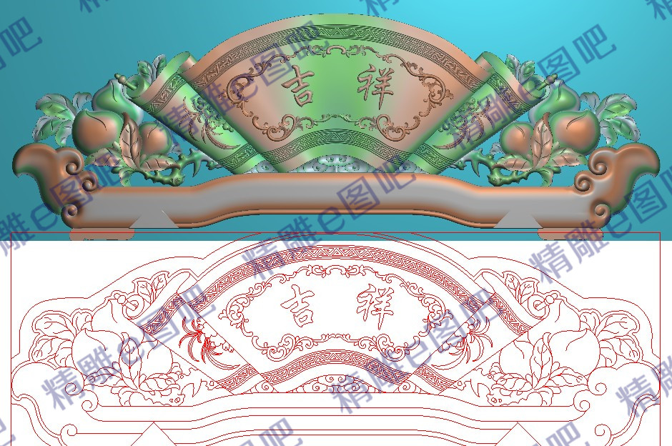 卷书福禄寿沙发靠脑精雕图jdp吉祥寿桃百福宝座椅靠头620x206浮雕