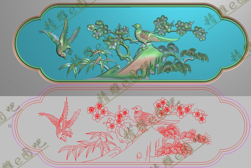 精雕图jdp灰度图浮雕图梅花松树竹子花鸟围板横板挡板侧板392x136