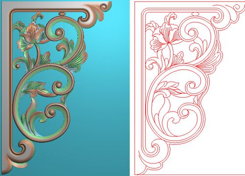 精雕图灰度图浮雕图 精品牡丹洋花镂空角花神台通花角花182x286