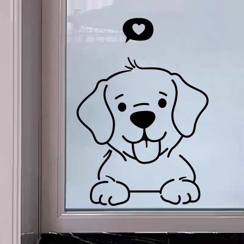3只可爱狗狗宠物店装饰玻璃贴纸