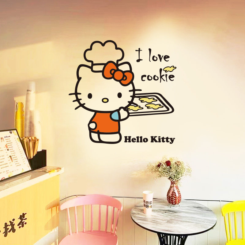 hello kitty凯蒂猫蛋糕卡通墙贴纸厨房瓷砖冰箱贴防水玻璃装饰贴