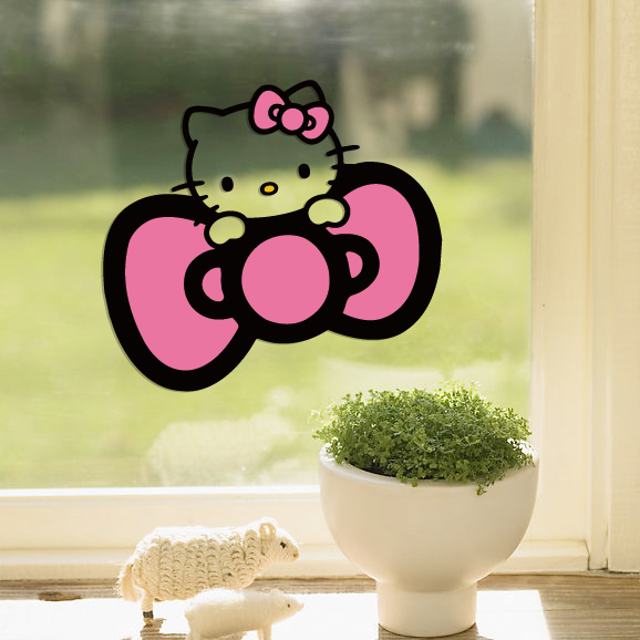 hello kitty凯蒂猫蝴蝶结卧室厨房客厅瓷砖冰箱玻璃门装饰墙贴纸