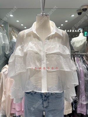 韩国直邮东大门代购正品2026春季 barbara 柔美气质荷叶边衬衫