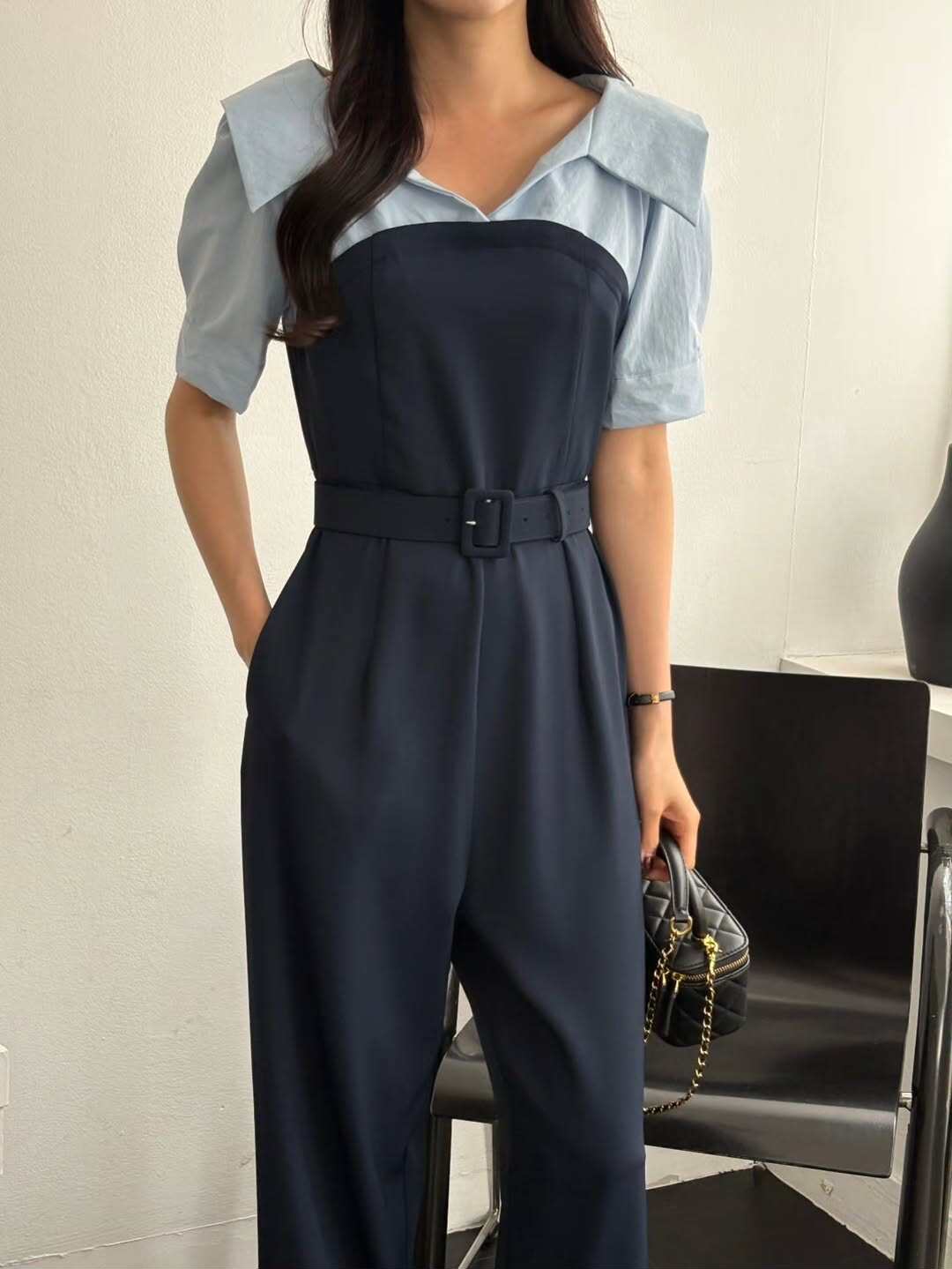 韩国直邮东大门正品代购2026春季 eeyou RUHOT 假两件腰带连体裤