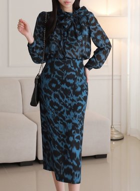 韩国直邮东大门代购正品2025秋冬 1roha 贵气豹纹领结时尚套装