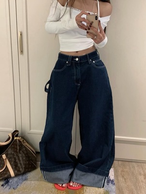 韩国直邮东大门正品代购2026春季新款 virkin 宽松翻边牛仔裤女