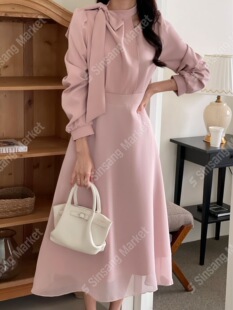 RUHOT 韩国直邮东大门正品 eeyou 2025秋季 优雅领结连衣裙 代购