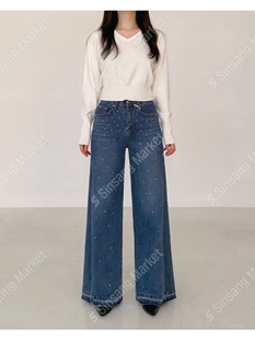 韩国直邮东大门正品代购2025秋季 howluk 5714 亮钻阔腿牛仔裤女