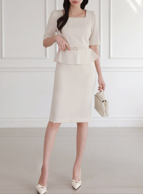 韩国直邮东大门正品代购2025夏季 1roha 优雅荷叶摆假两件连衣裙