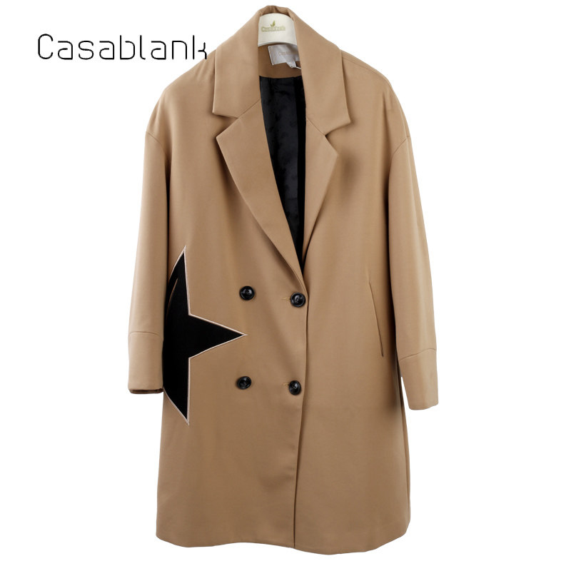 Casablank卡莎布兰卡春秋季新品时尚设计感拼接西服领风衣外套女,女装/女士精品,毛呢外套,淘宝优惠券,粉丝福利购,淘宝优惠卷
