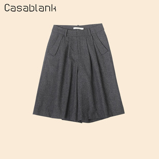 Casablank毛呢短裙女小个子高腰a字半身裙裤新款秋冬宽松羊毛裤子