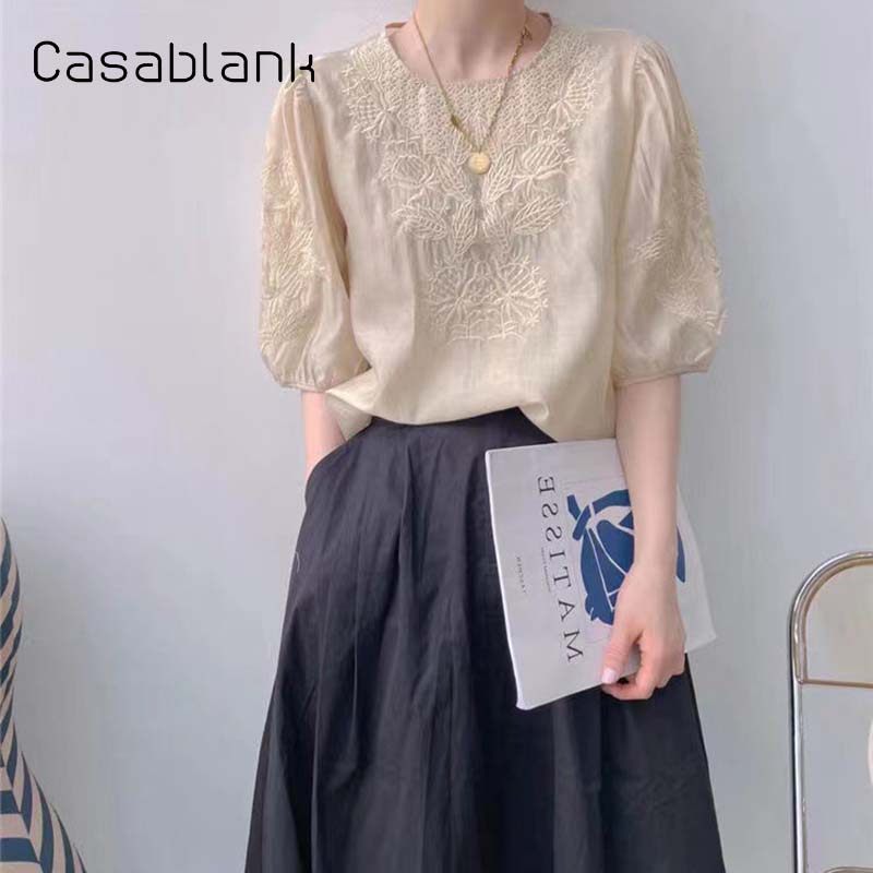 Casablank套头绣花短袖上衣