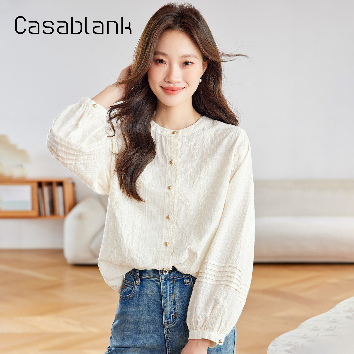 Casablank提花纯棉长袖衬衫新款