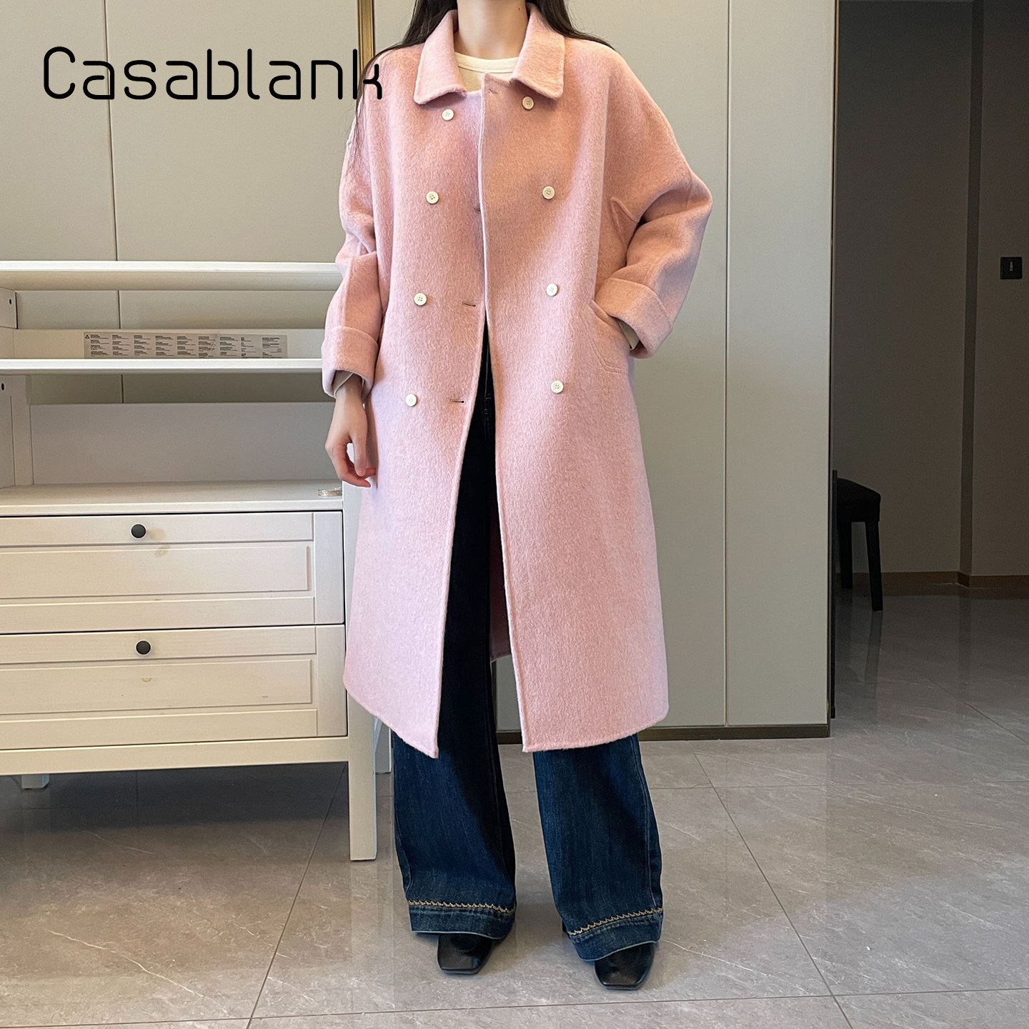 卡莎布兰卡双面呢中长大衣外套女