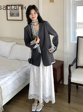 卡莎布兰卡蕾丝飘带西服外套
