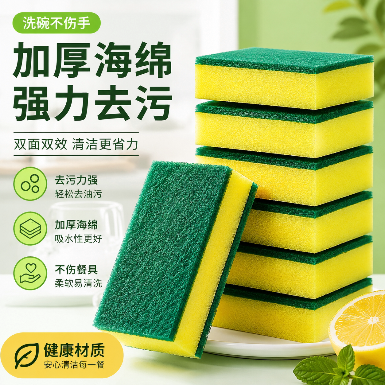 耐用百洁双面海绵洗碗刷锅高密度百洁布