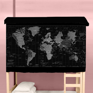 床帘时区图世界地图地名海陆插画学生宿舍寝室上下铺遮光防尘蚊帐