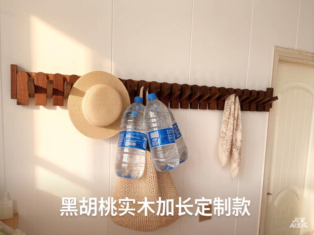 黑胡桃实木挂钩免打孔强力承重粘胶门后挂衣钩客厅墙上收纳置物架
