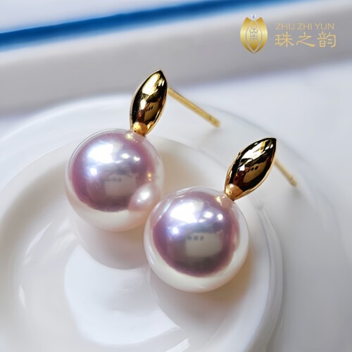 极光天女akoya海水珍珠耳钉18k金
