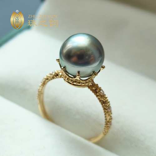 高级奶奶灰大溪地黑珍珠戒指