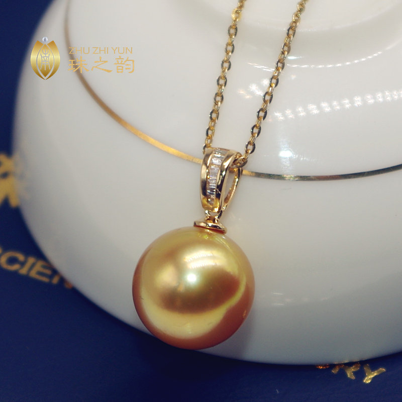 南洋金珠天然海水珍珠吊坠项链18k金钻石加厚款正圆强光无调色