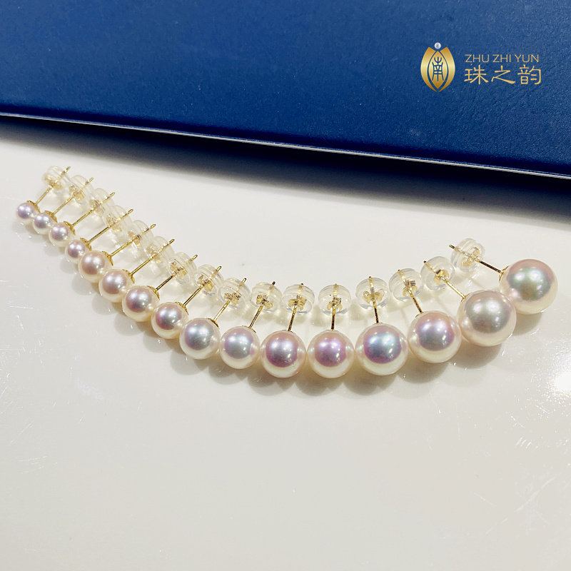 极光天女日本akoya海水珍珠耳钉18K金耳环正圆镜面小灯泡简约百搭_虎窝淘