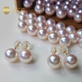 极光天女日本akoya海水珍珠耳钉18K金耳环正圆镜面小灯泡简约百搭