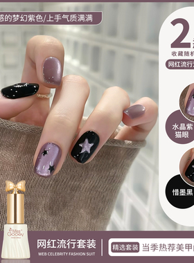 春夏水晶紫玻璃珠猫眼甲油胶2026年新款显白爆闪黑紫色美甲店专用