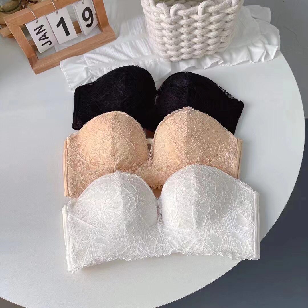 无肩带防滑隐形内衣女性感蕾丝无钢圈小胸聚拢无痕结婚礼服文胸罩