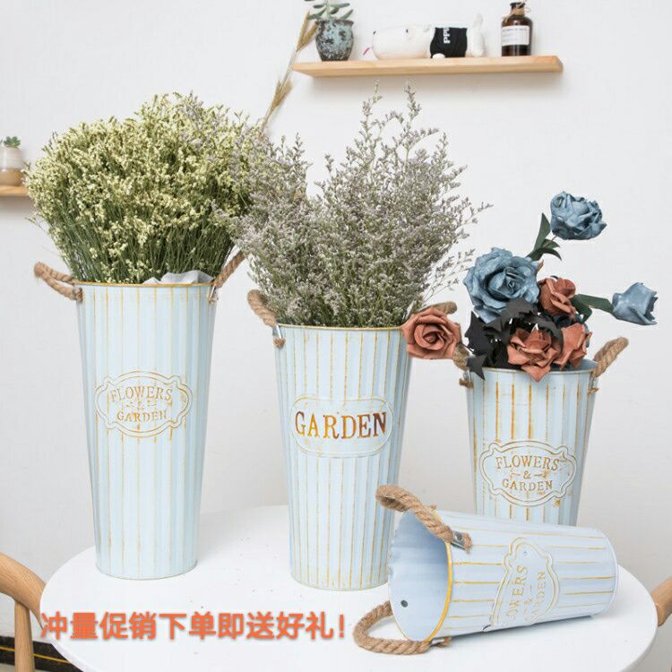 田园铁桶复古做旧花店装饰