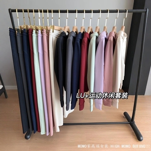 LU+休闲套装砂洗空气层连帽拉链卫衣+阔腿窄版直筒长裤女25春新款
