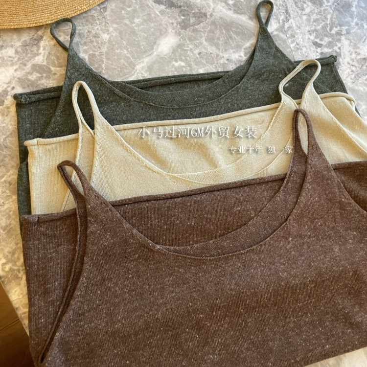 U型領絲麻吊帶針織背心女夏