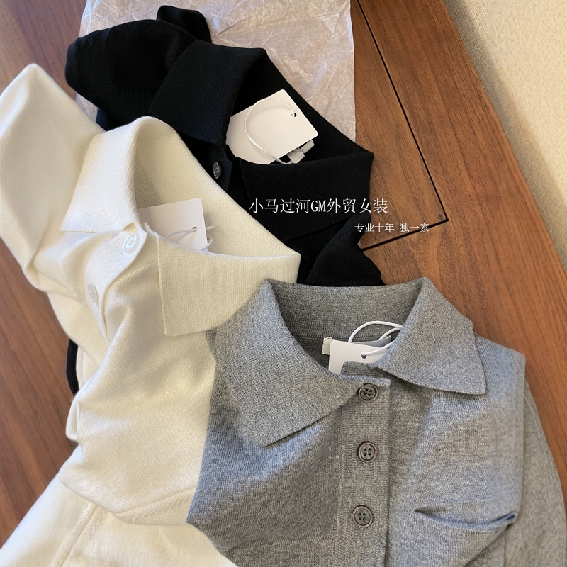 爆爱！！狂迷人的领子和气质，R*W法式polo领正肩显瘦短袖针织衫