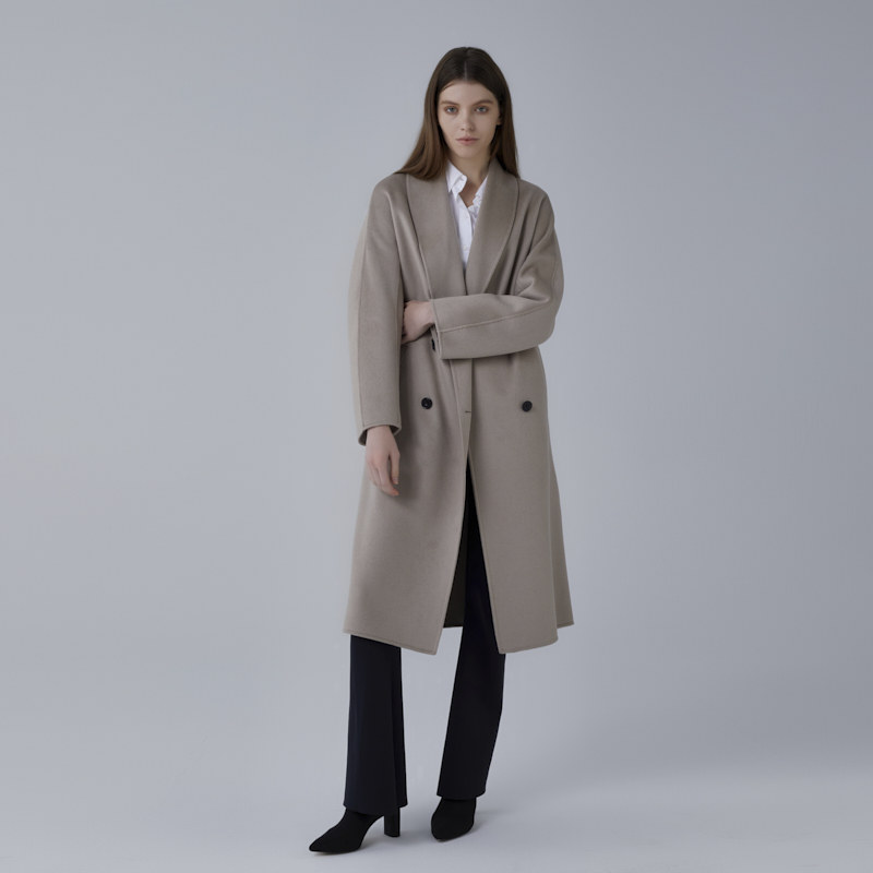 Y26015水波纹女士毛呢大衣中长款冬季休闲羊绒外套