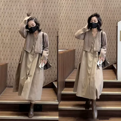 Демисезонная ретро трикотажная накидка, комплект, платье, длинная юбка, французский стиль