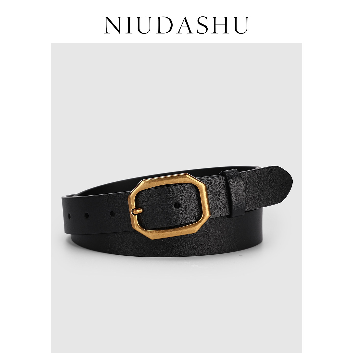真皮腰带女黑色金色针扣