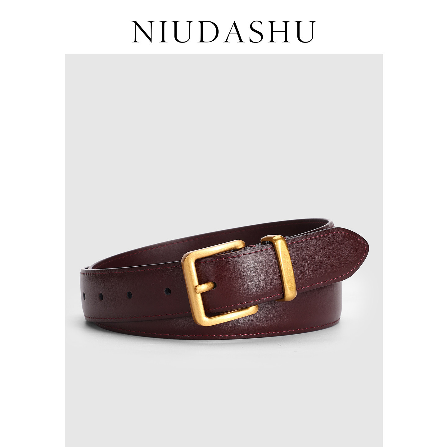 皮带女安可拉红色简约真皮百搭小众设计感针扣腰带女本命年显瘦潮