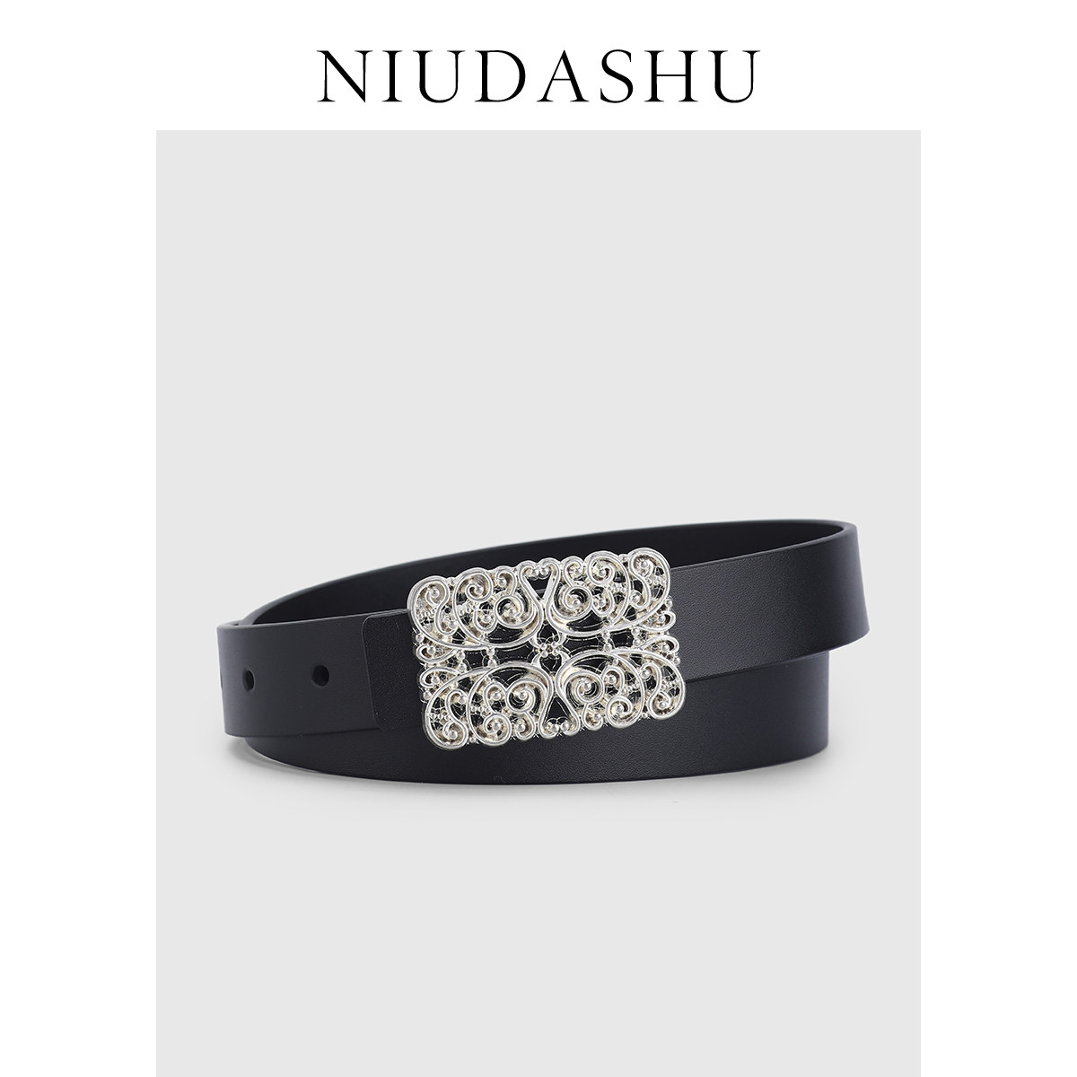 2026春夏新款皮带女真皮装饰小众时髦设计感百搭镂空平滑扣腰带女